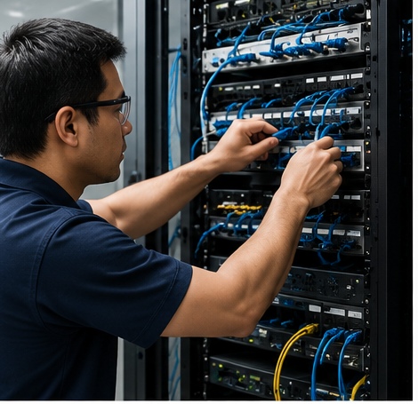 Técnico realizando mantención de red