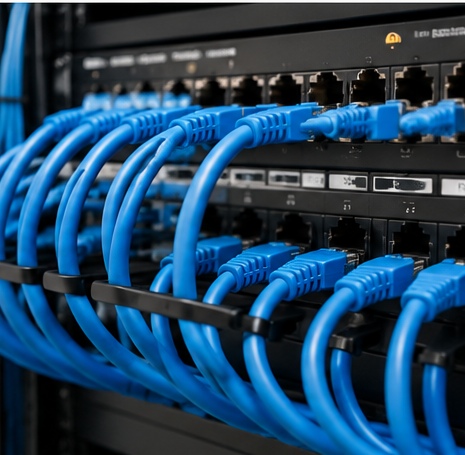 Patch panel con cables de red